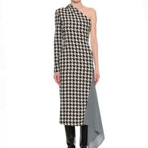 OFF-WHITE Black & White Multi Houndstooth One Shoulder Dress